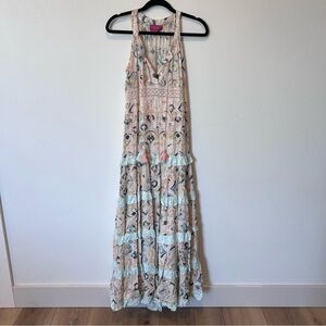 Kitsch & Pop Edition Paris Floral Tiered Maxi Dress in Pastel Seashell Size S/M